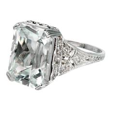 Art Deco Natural Aquamarine Diamond Platinum Ring 6