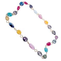 Garnet Pearl Sapphire Ruby Aqua Opal Tourmaline Gold Bead Necklace 7