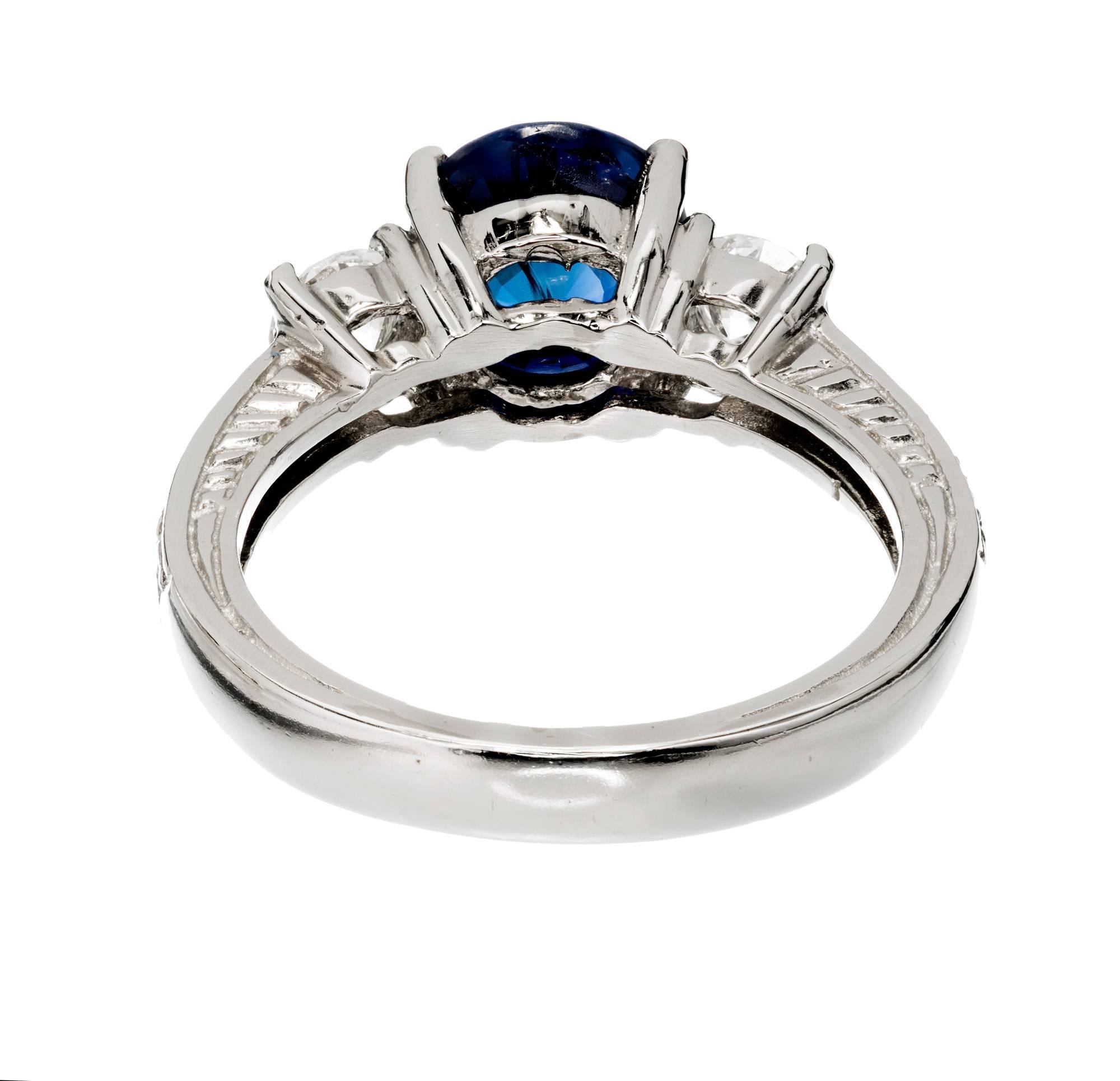 Oval Cut Peter Suchy 2.48 Carat Blue Natural Sapphire Diamond Platinum Engagement Ring For Sale