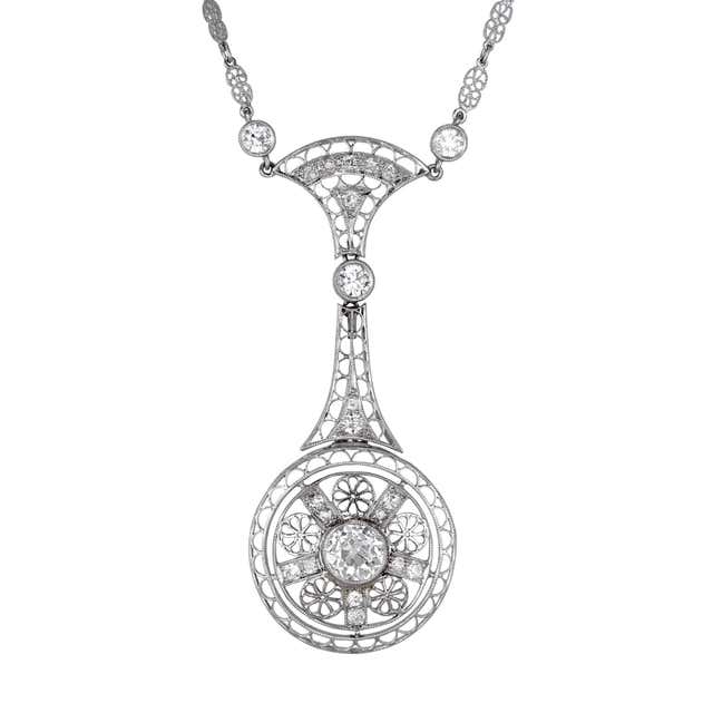Art Deco Ruby Diamond Filigree Platinum Pendant Necklace at 1stDibs