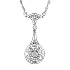 Antique Victorian Old European Diamond Platinum Filigree Pendant Necklace