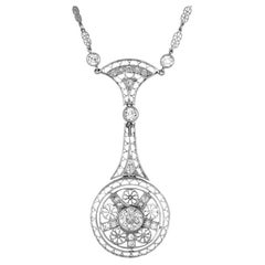 .99 Carat Old European Diamond Platinum Victorian  Filigree Pendant Necklace
