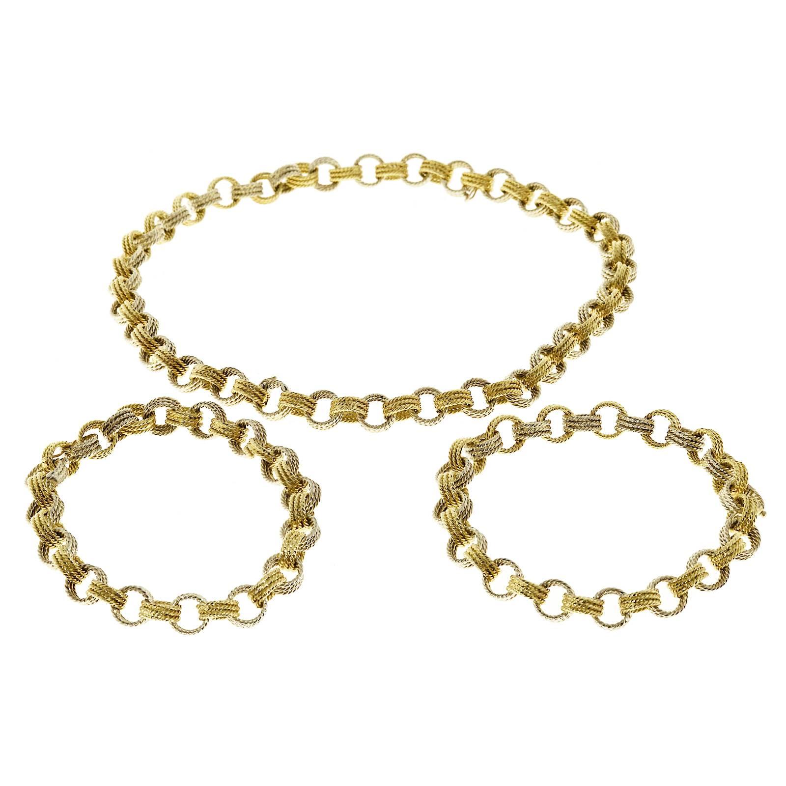 Handmade 2 Color Gold Wire Link Necklace Bracelet
