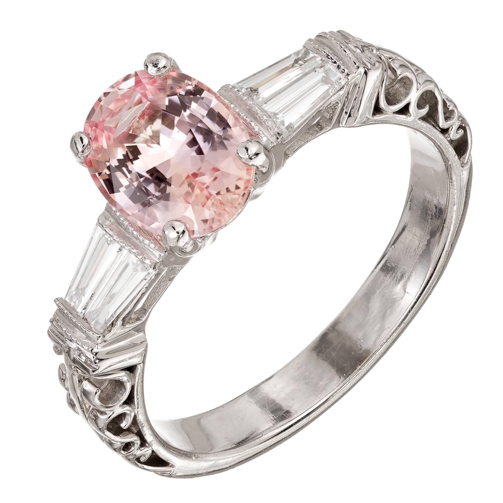 2.07 Carat Padparadscha Pink Sapphire Diamond Platinum Engagement Ring