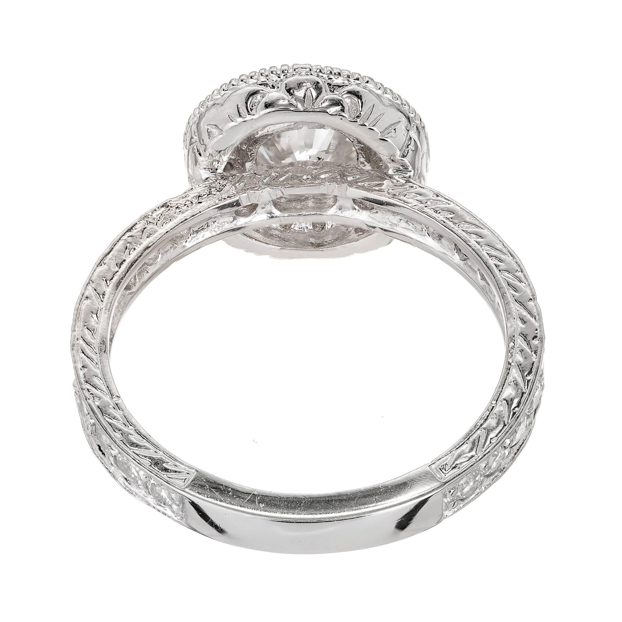 Peter Suchy 1.01 Carat Diamond Micro Pave Engraved Platinum Engagement Ring In Good Condition For Sale In Stamford, CT