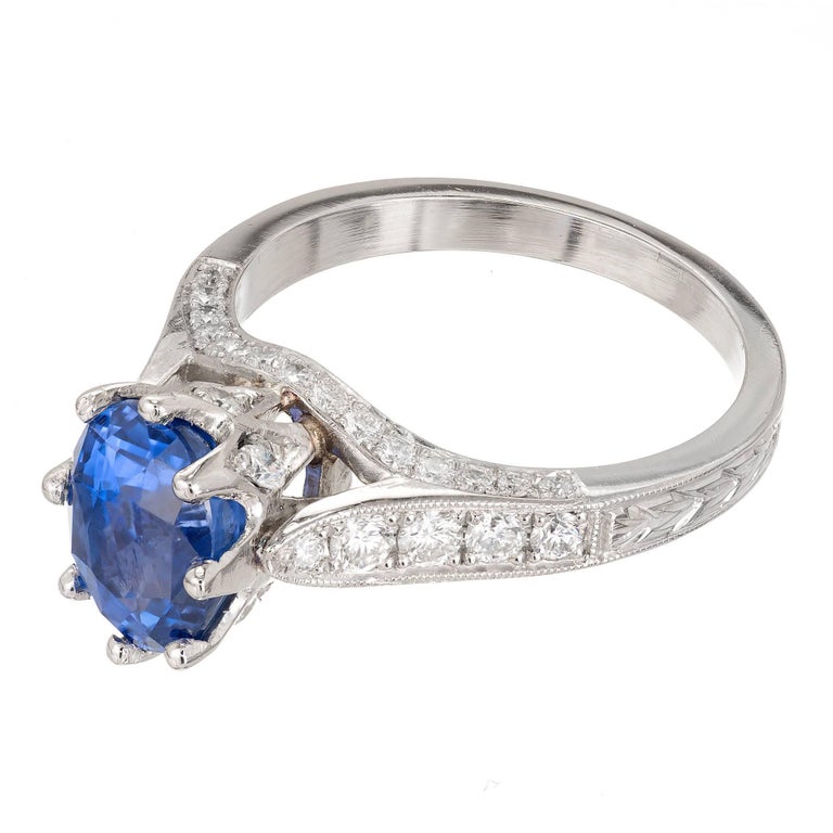 Women's Peter Suchy 2.91 Carat Cornflower Blue Sapphire Diamond Platinum Engagement Ring For Sale