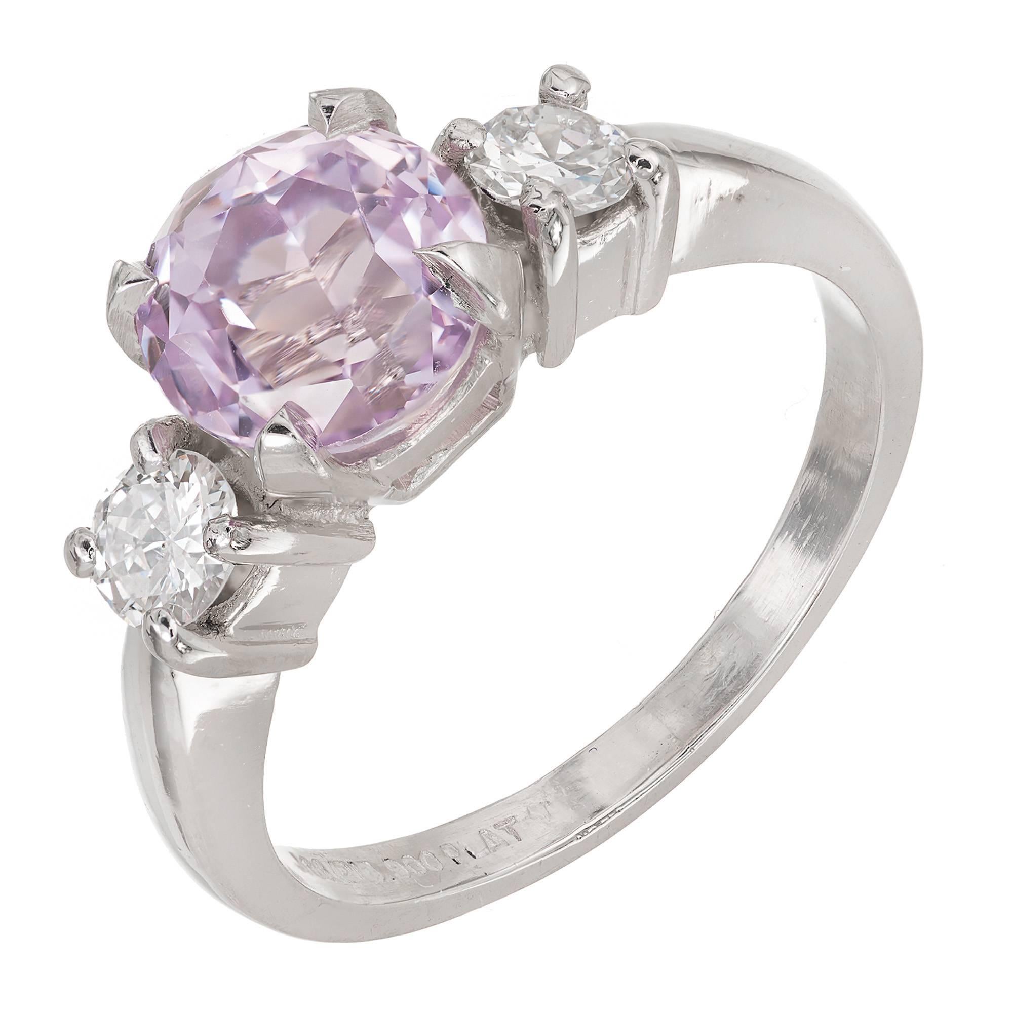 2.56 Carat Purple Sapphire Diamond Three-Stone Platinum Engagement Ring