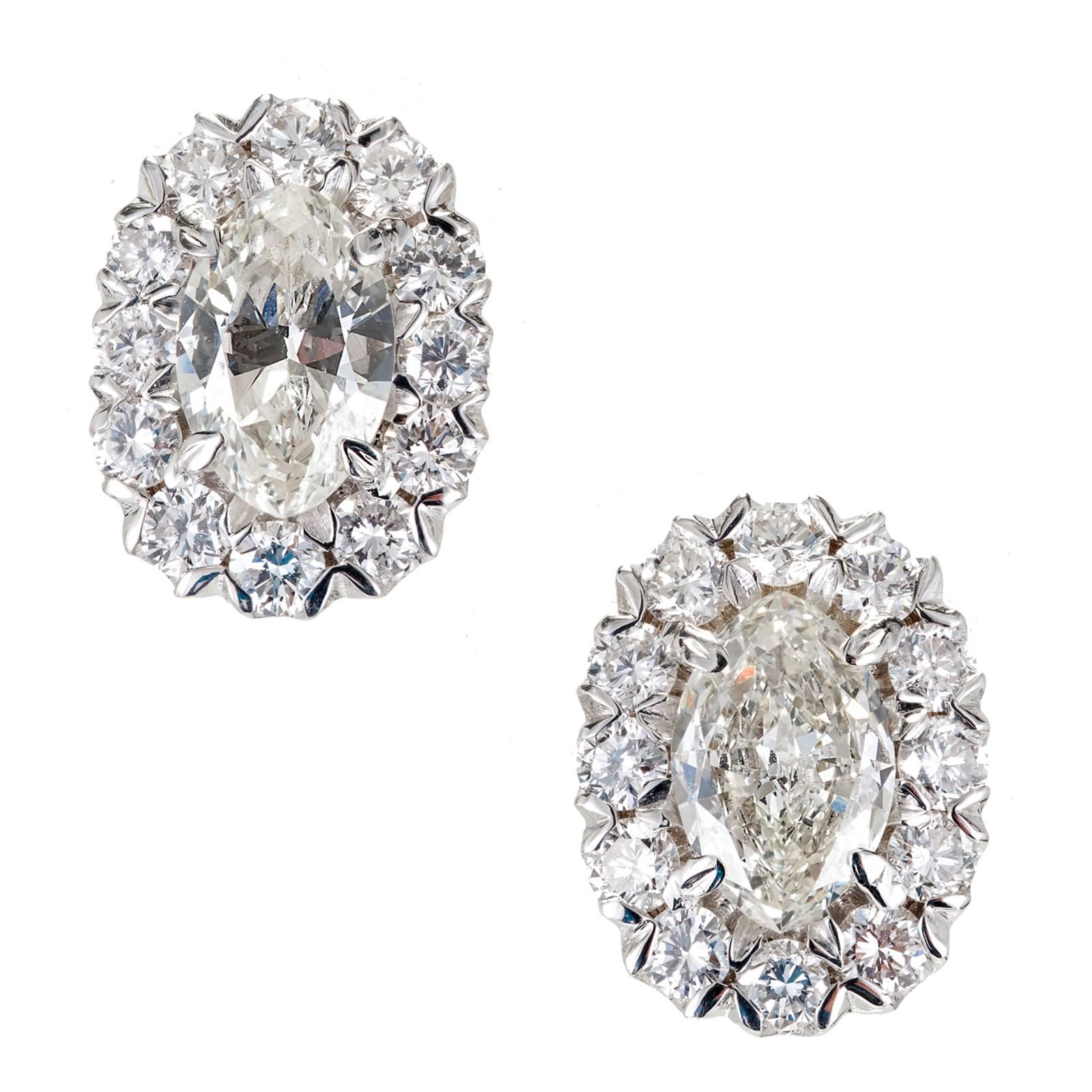 Peter Suchy 1.65 Carat Halo Design Marquise Round Diamond White Gold Earrings