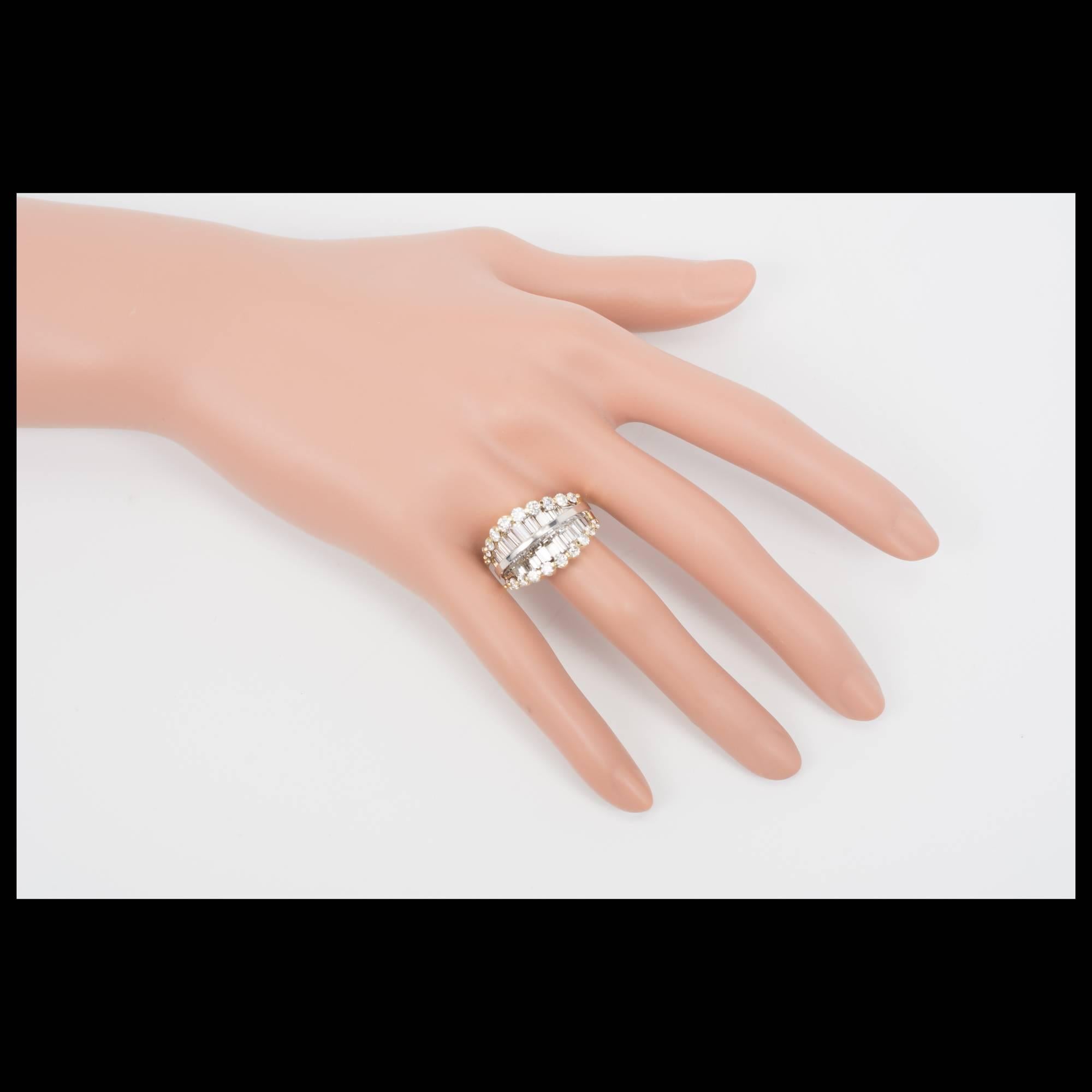 Graduated Baguette Round Diamond Gold Cocktail Ring 2