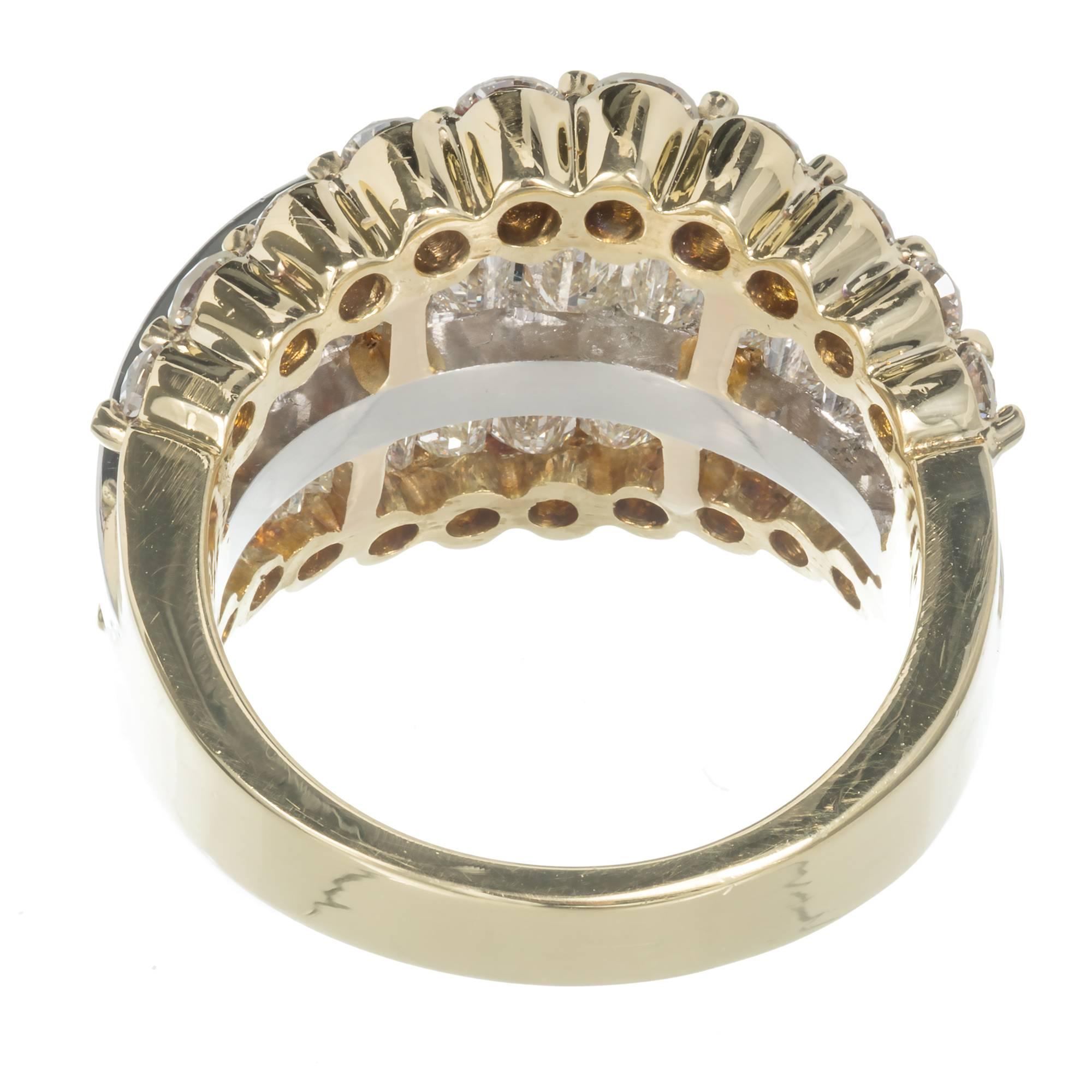 Graduated Baguette Round Diamond Gold Cocktail Ring In Good Condition In Stamford, CT