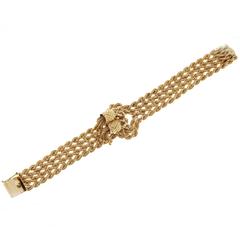 Vintage Four Row heavy solid gold Rope Double Tassel Oval Center Bracelet