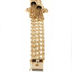 Four Row heavy solid gold Rope Double Tassel Oval Center Bracelet