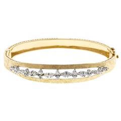 Mid-Century Solid Gold Hand Florentined Bangle Bracelet 6