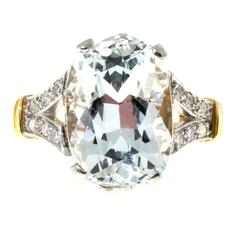Natural Aquamarine Diamond Gold Platinum Ring