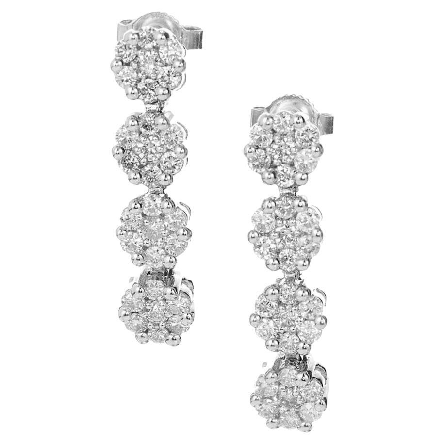 Orecchini pendenti in oro bianco con diamante a grappolo da 1,20 carati
