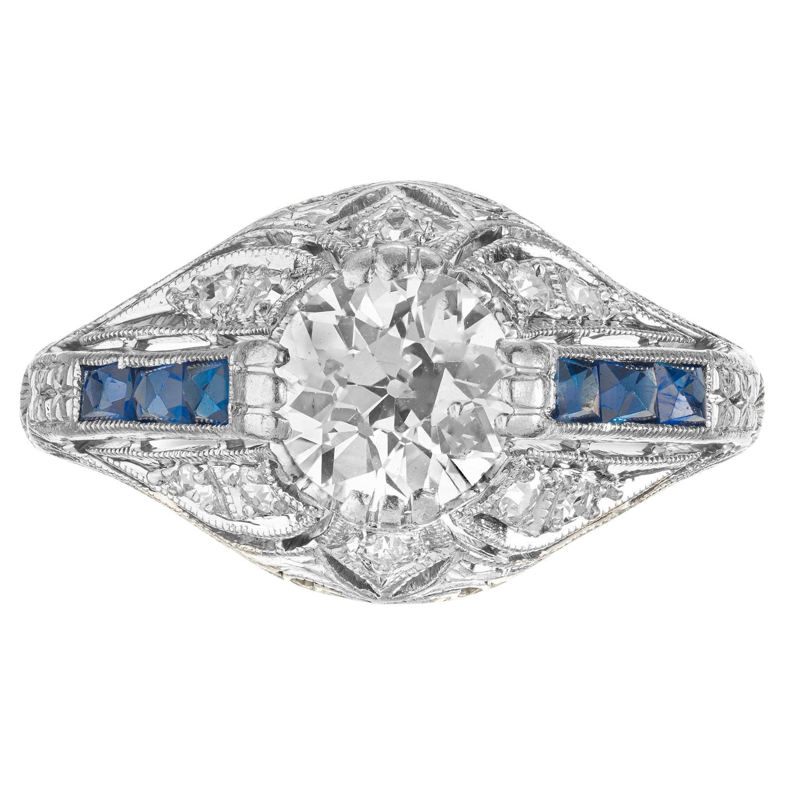 Bague de fiançailles en saphir et diamant européen ancien de 0,82 carat