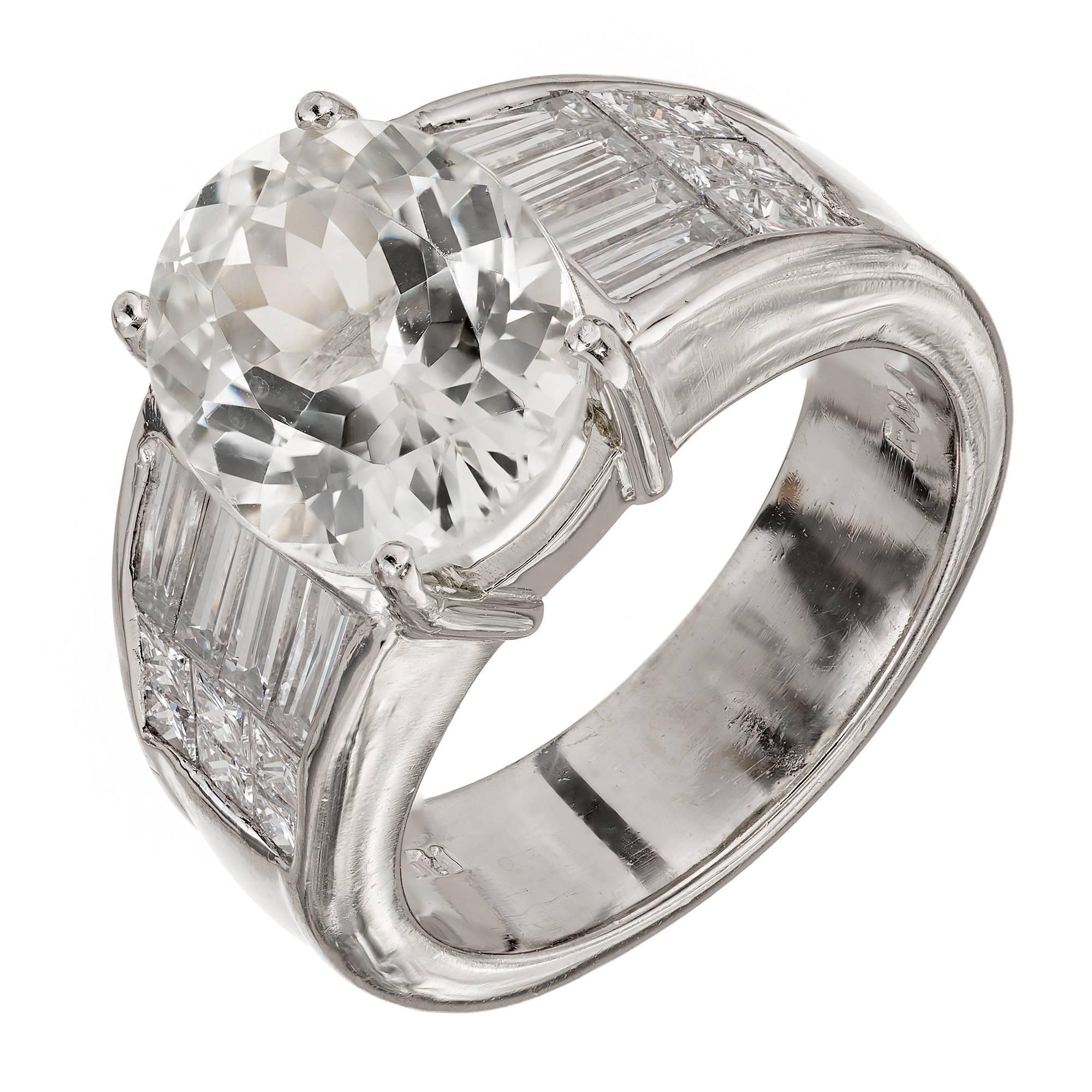 5.89 Carat Natural Oval Sapphire Diamond Platinum Engagement Ring For Sale