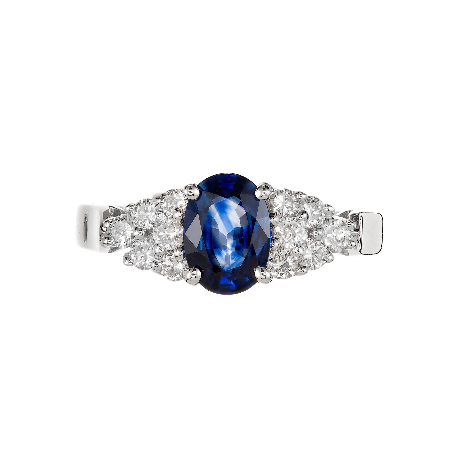 1.00 Carat Blue Oval Sapphire Diamond Gold Engagement Ring In Good Condition In Stamford, CT