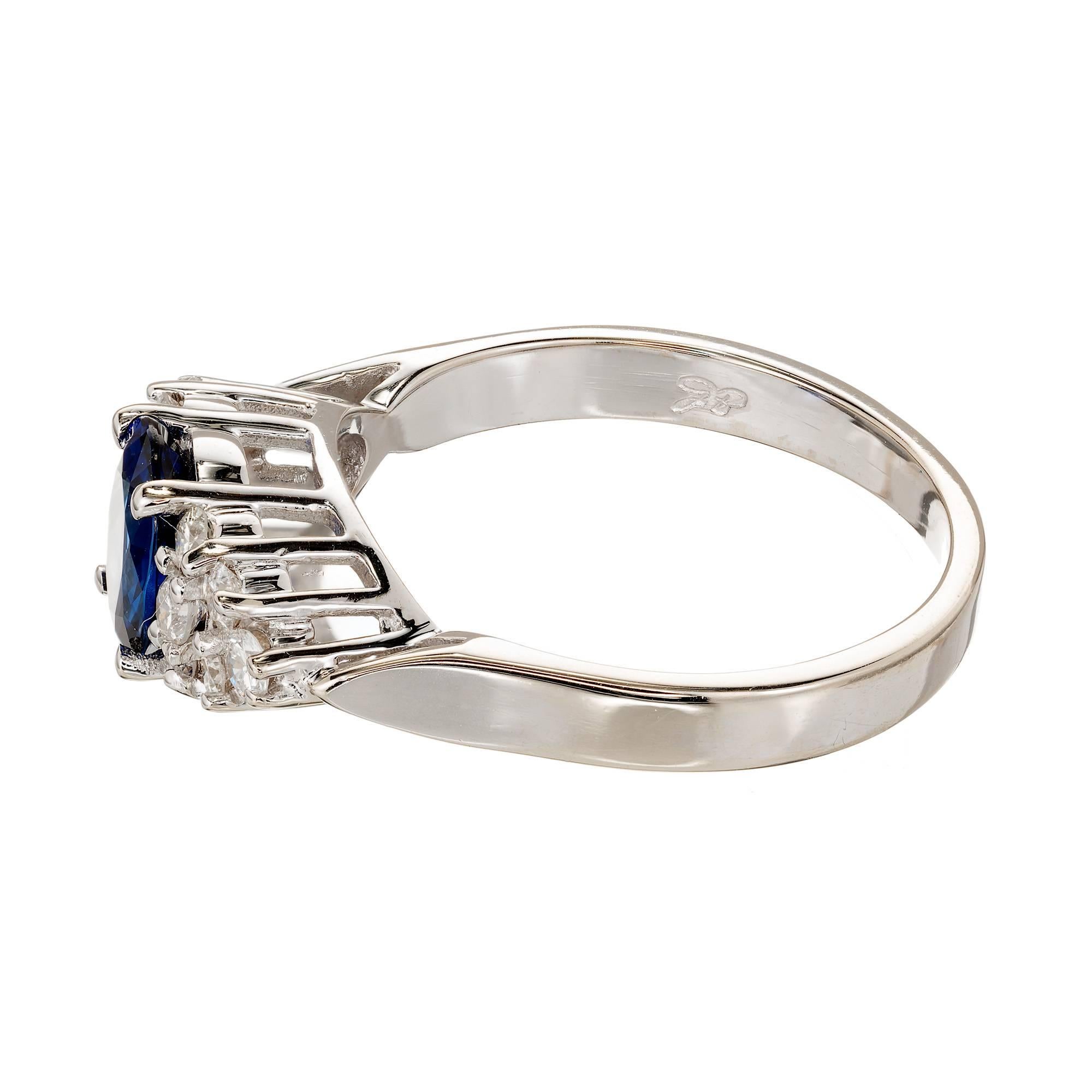 1.00 Carat Blue Oval Sapphire Diamond Gold Engagement Ring 2