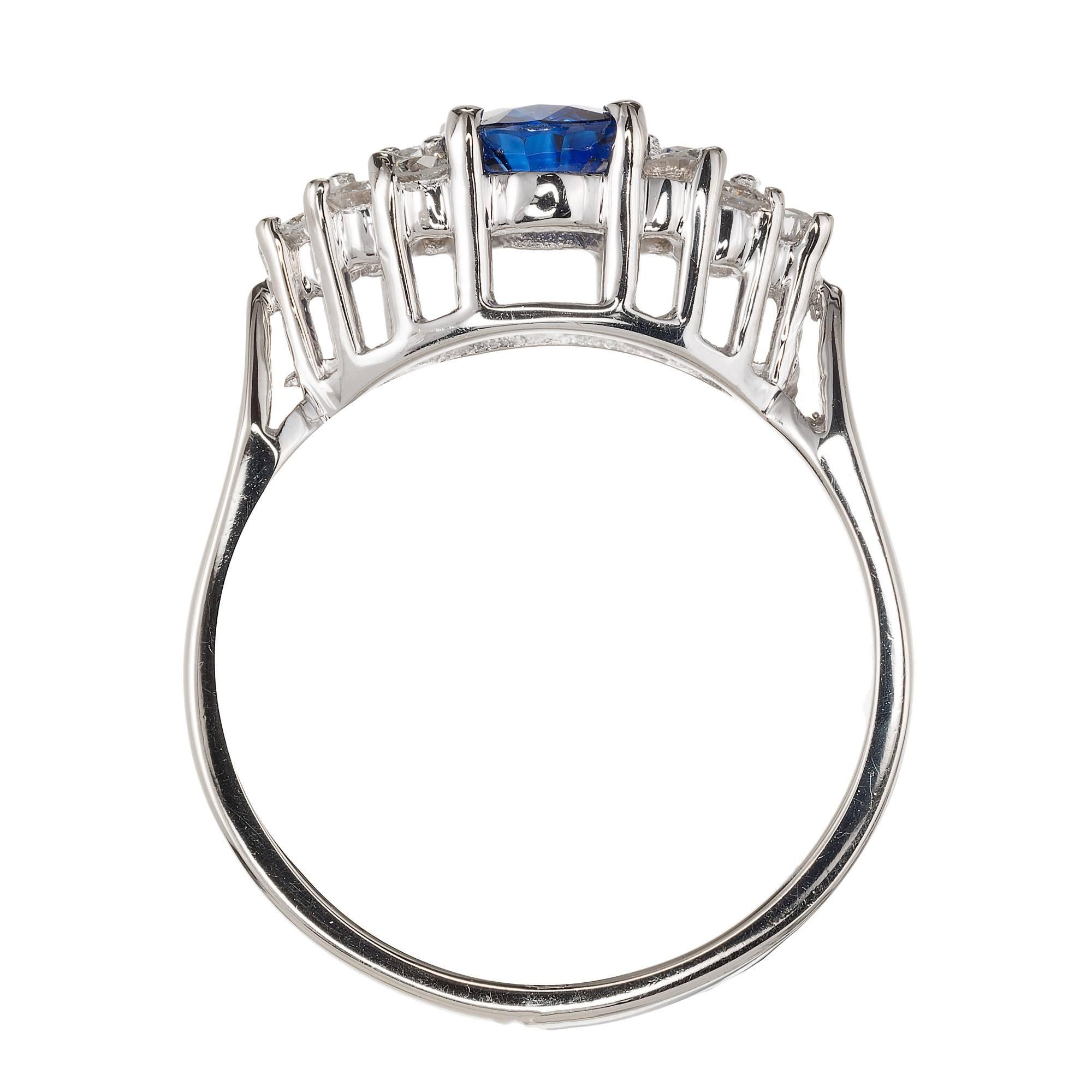 1.00 Carat Blue Oval Sapphire Diamond Gold Engagement Ring 4