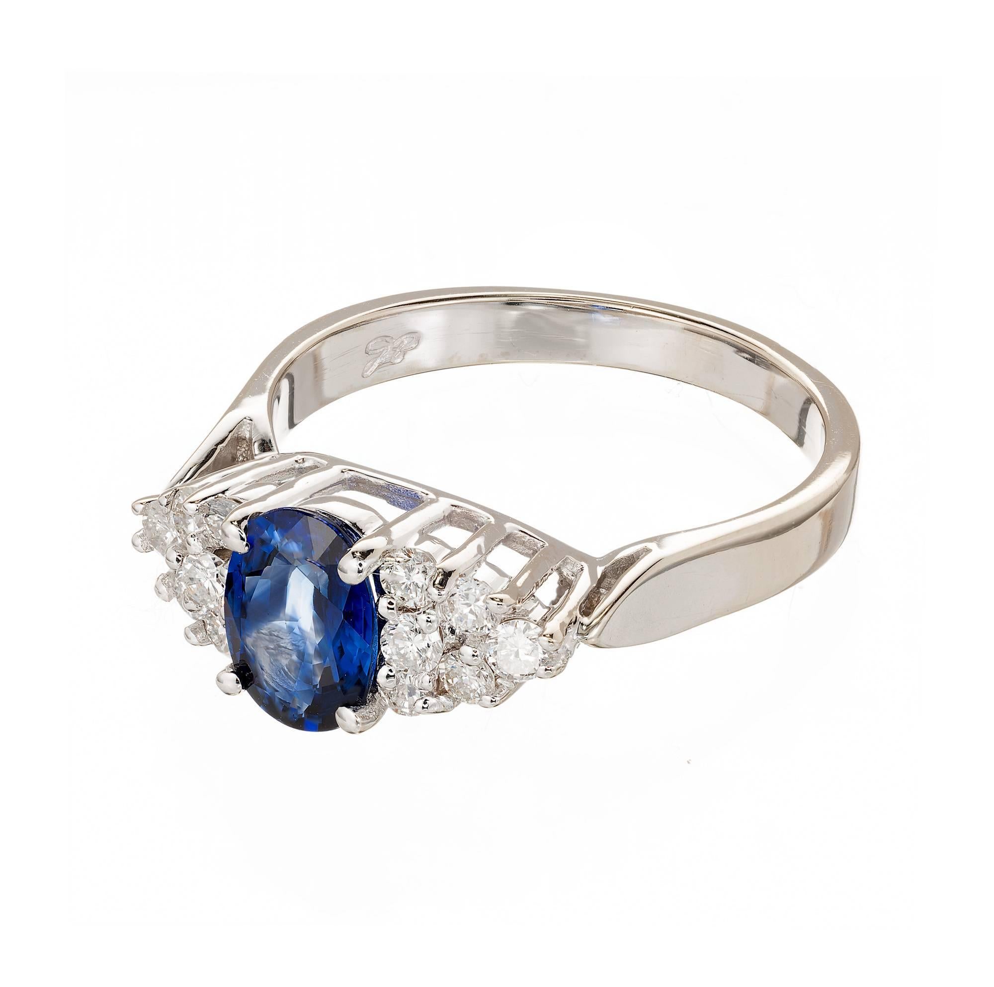 1.00 Carat Blue Oval Sapphire Diamond Gold Engagement Ring 1