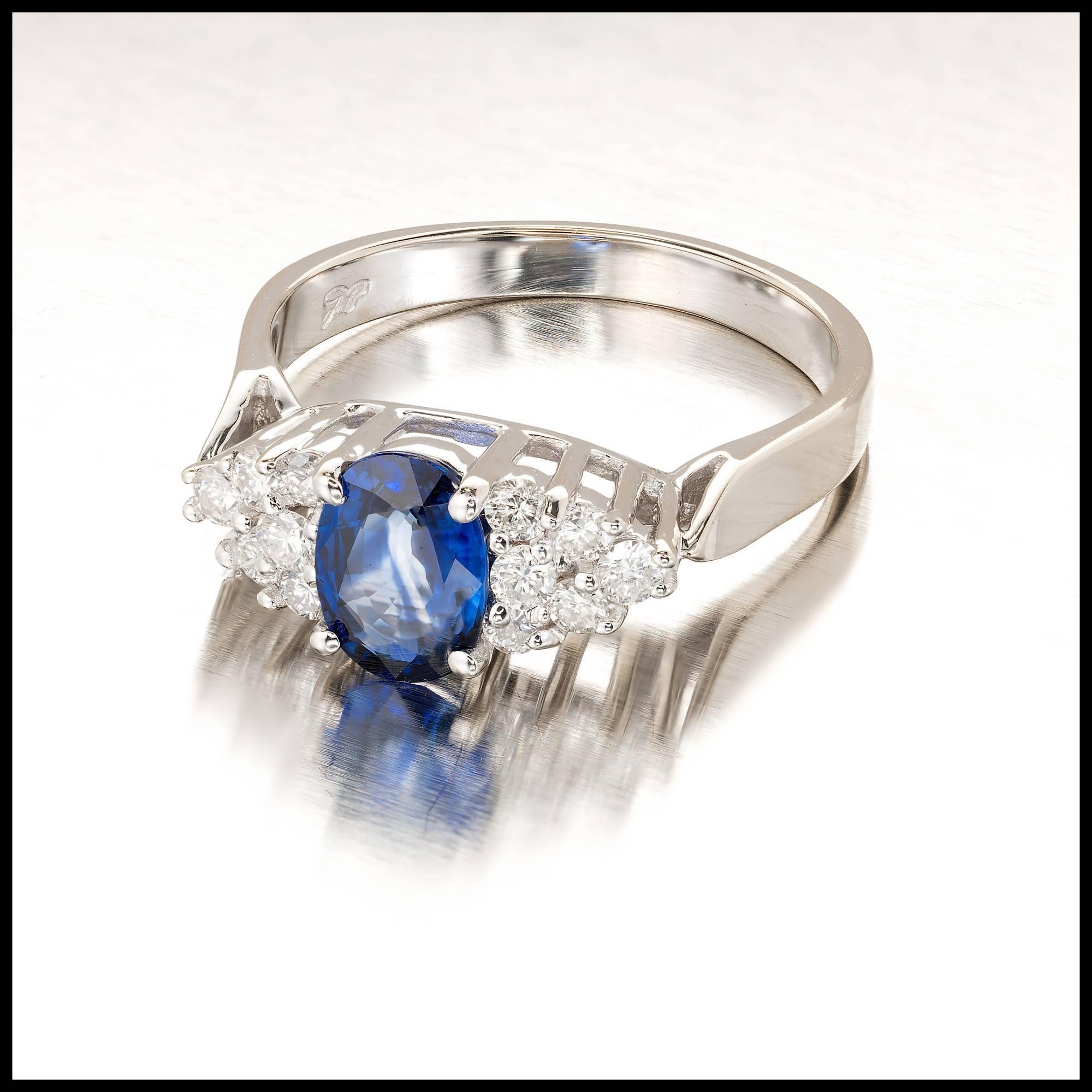 Women's 1.00 Carat Blue Oval Sapphire Diamond Gold Engagement Ring