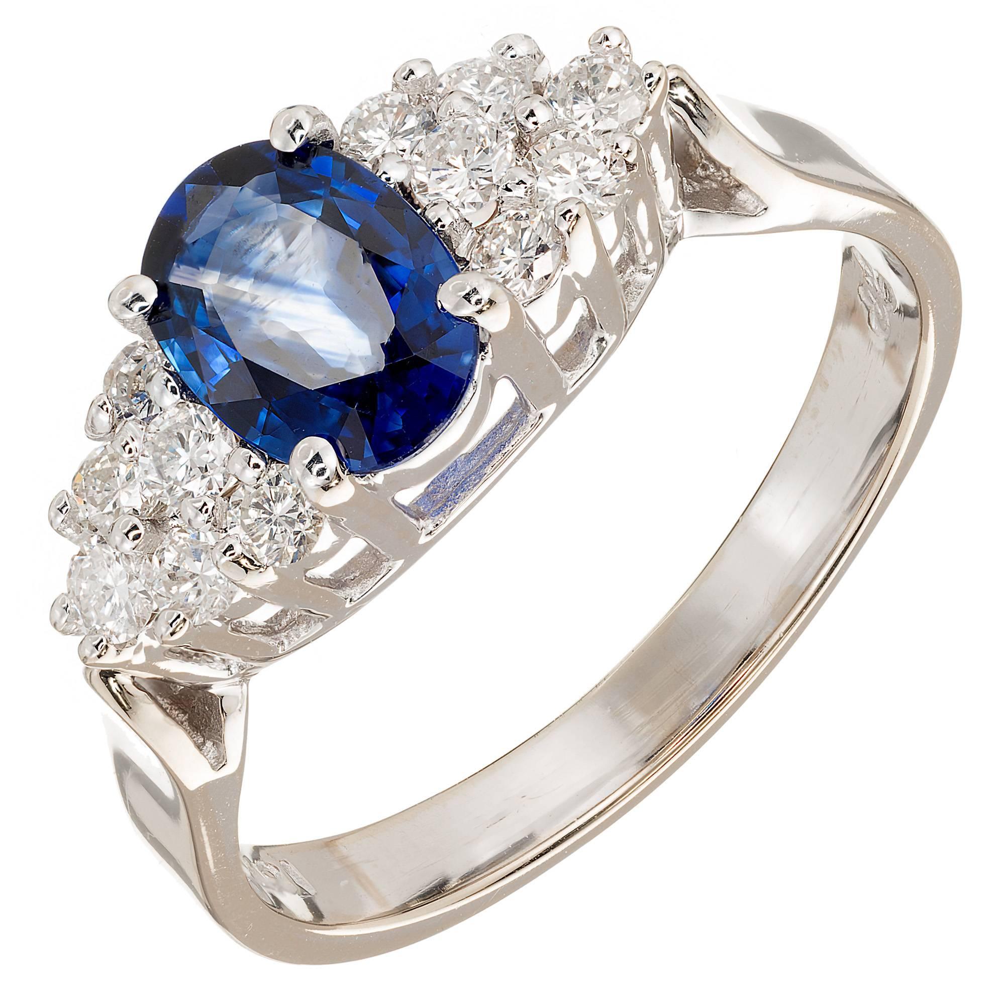 1.00 Carat Blue Oval Sapphire Diamond Gold Engagement Ring