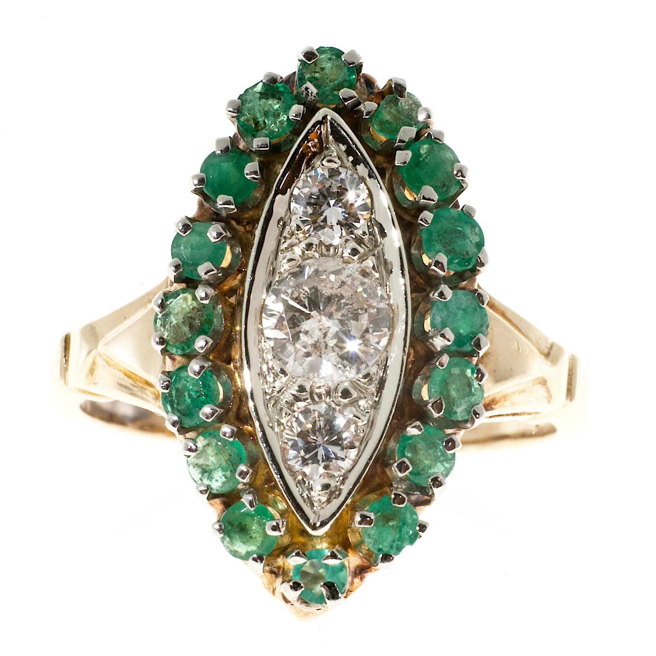 Round Cut Emerald Diamond Gold Halo Ring For Sale