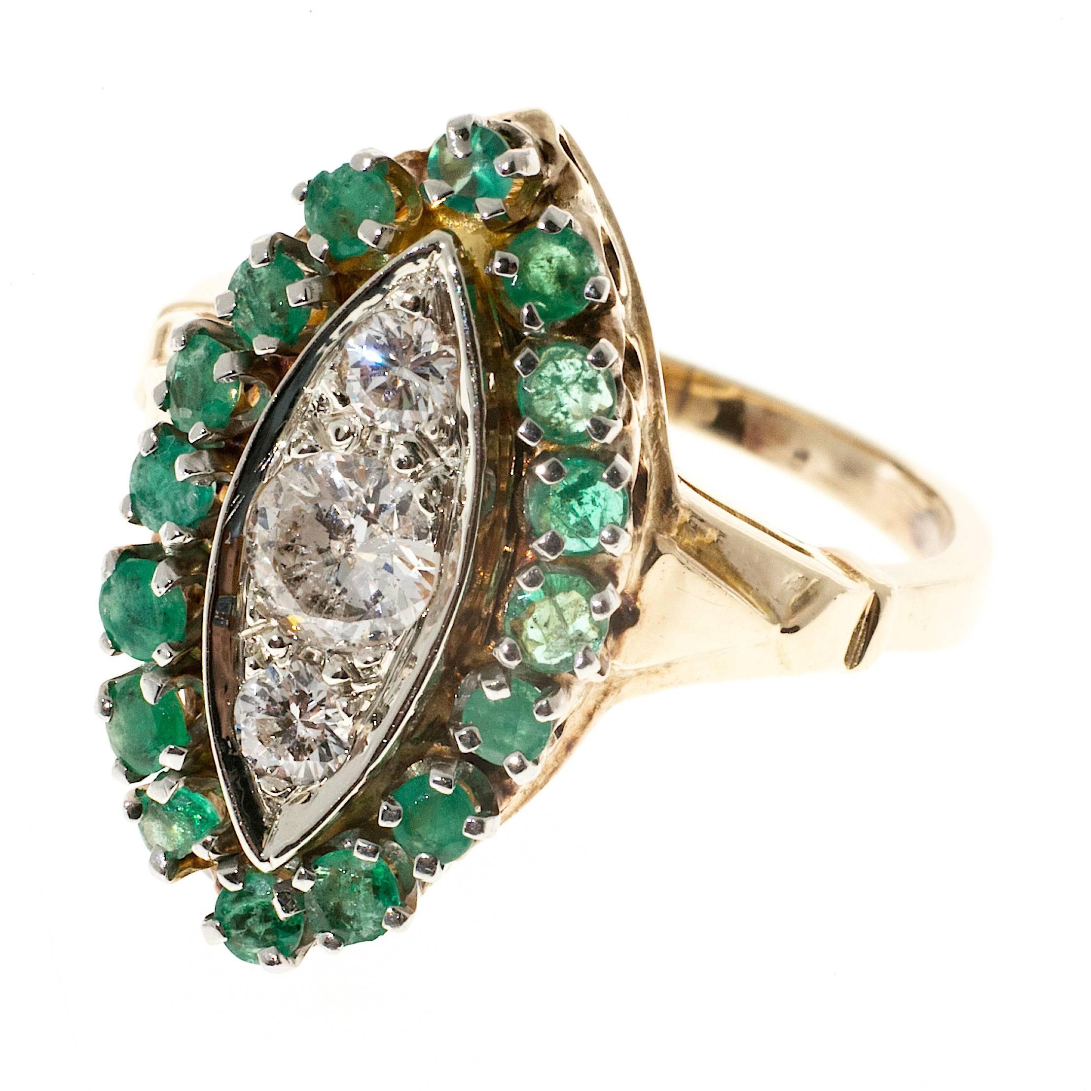 Emerald Diamond Gold Halo Ring In Good Condition For Sale In Stamford, CT