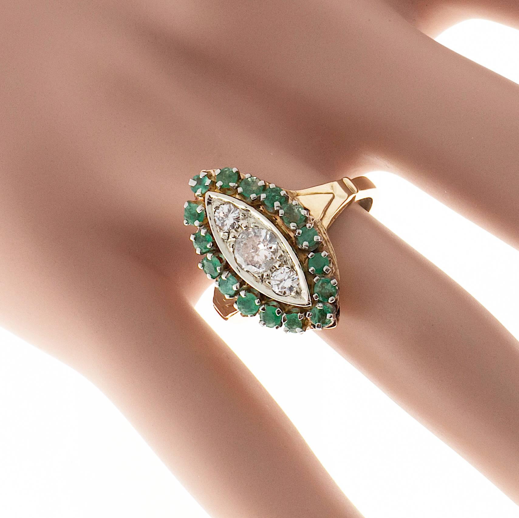 Emerald Diamond Gold Halo Ring For Sale 2