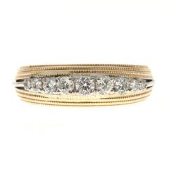 Vintage Nine Diamond Gold Platinum Textured Wedding Band Ring