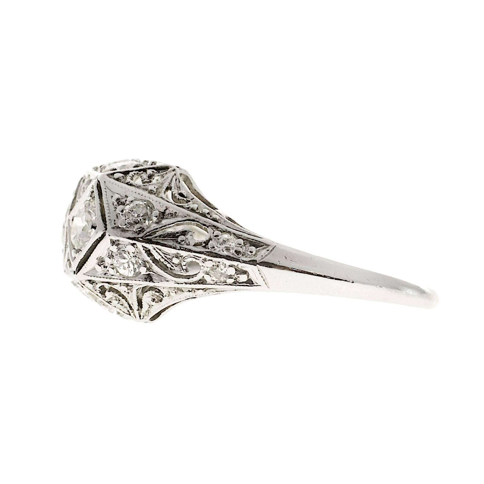 Women's Edwardian  Diamond Platinum Pierced Dome Ring