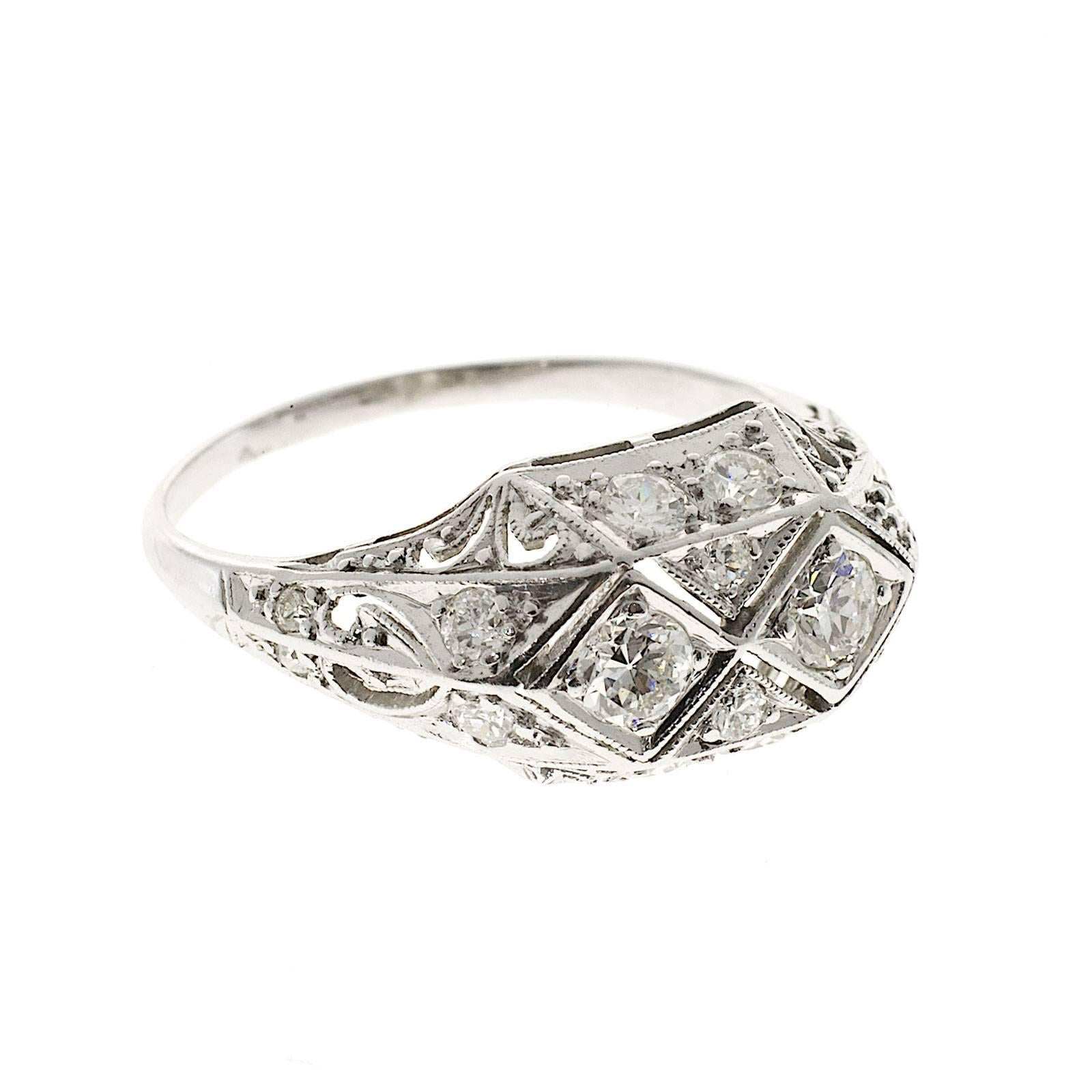 Edwardian  Diamond Platinum Pierced Dome Ring 1