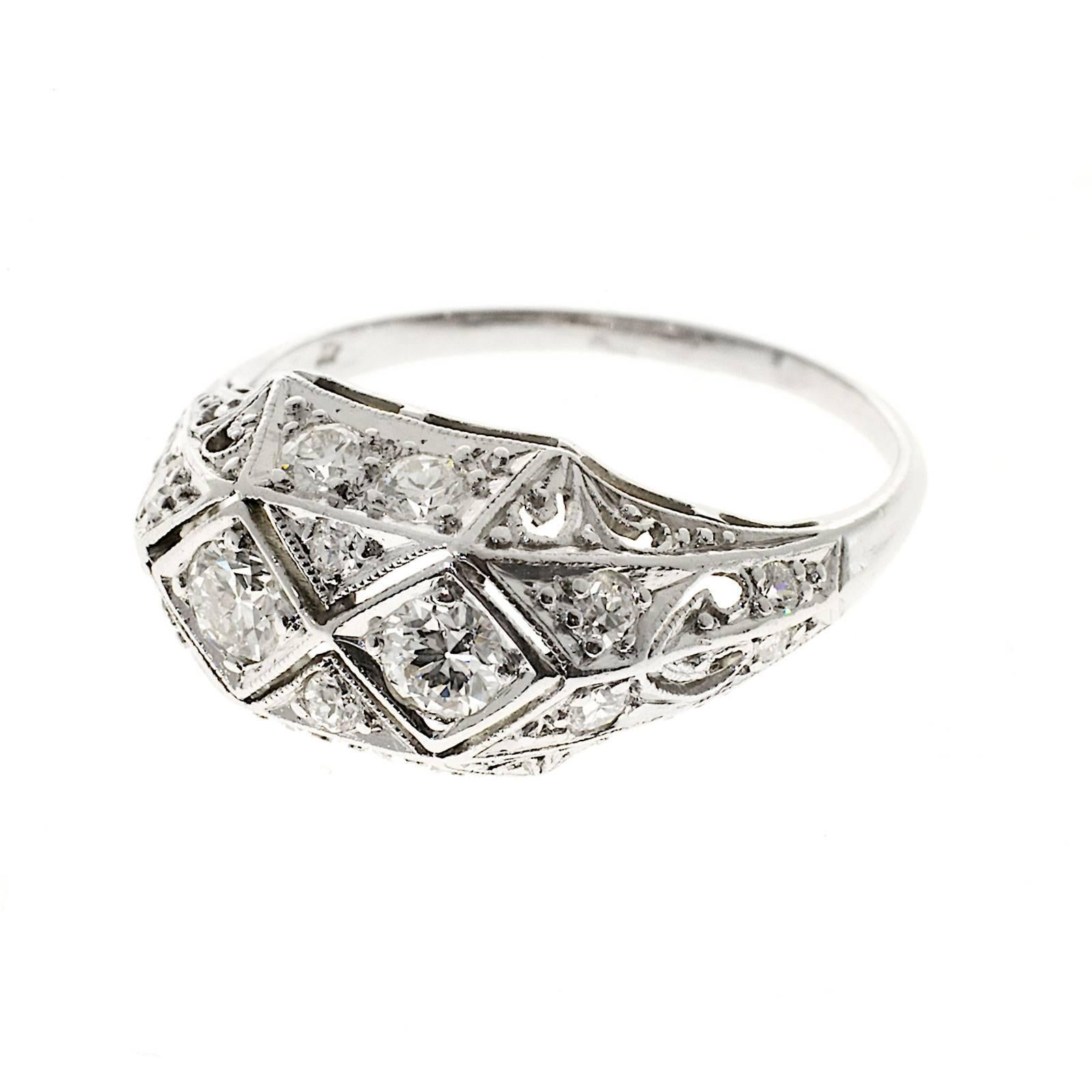 Edwardian  Diamond Platinum Pierced Dome Ring In Good Condition In Stamford, CT
