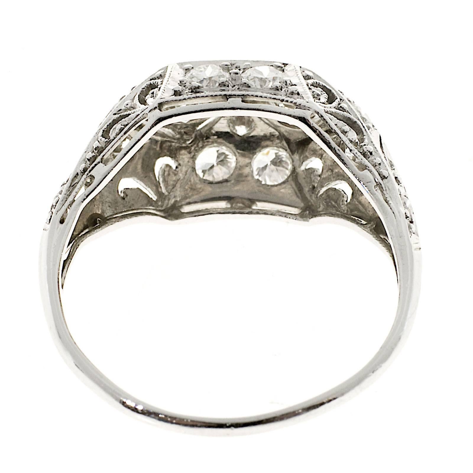 Edwardian  Diamond Platinum Pierced Dome Ring 3