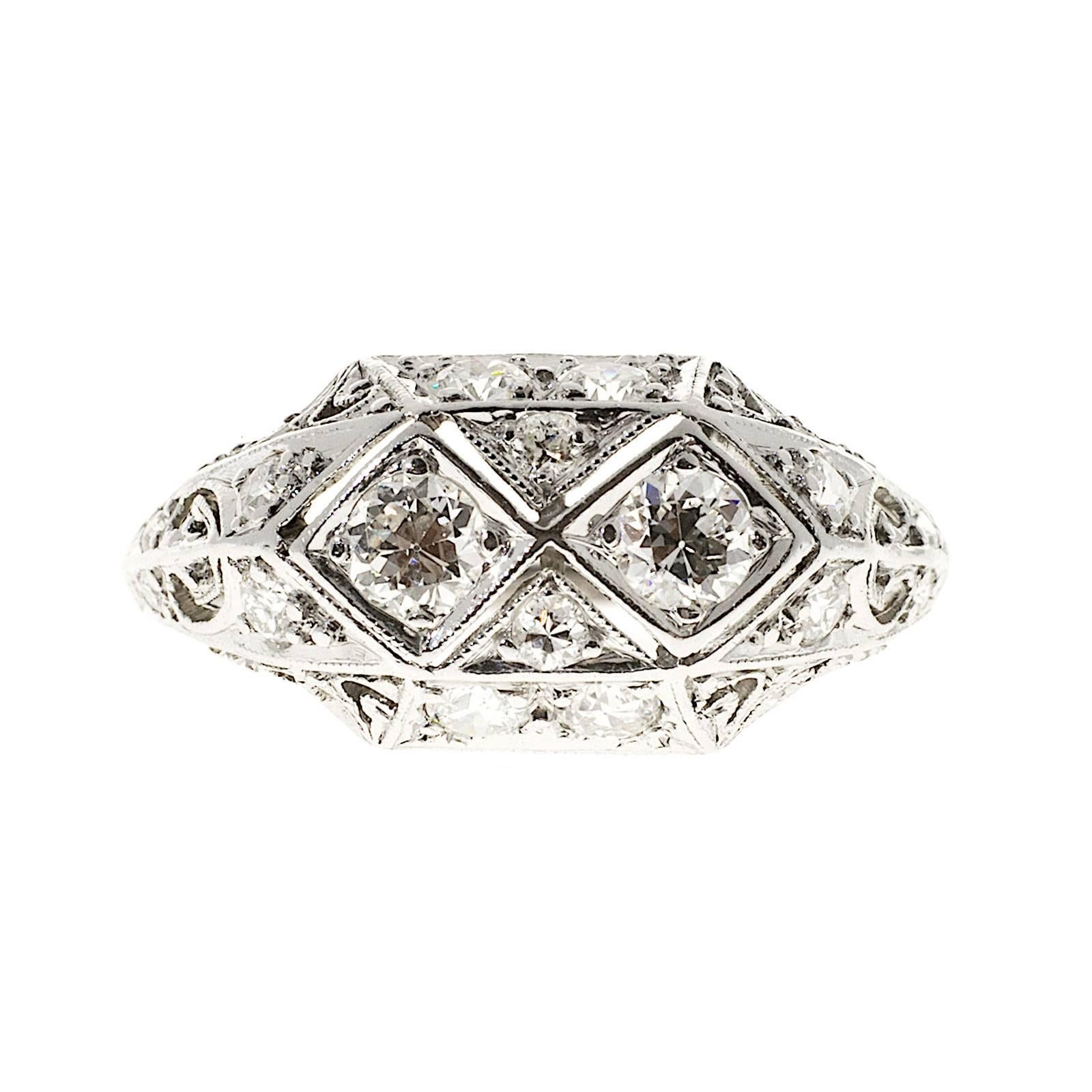 Edwardian  Diamond Platinum Pierced Dome Ring 4