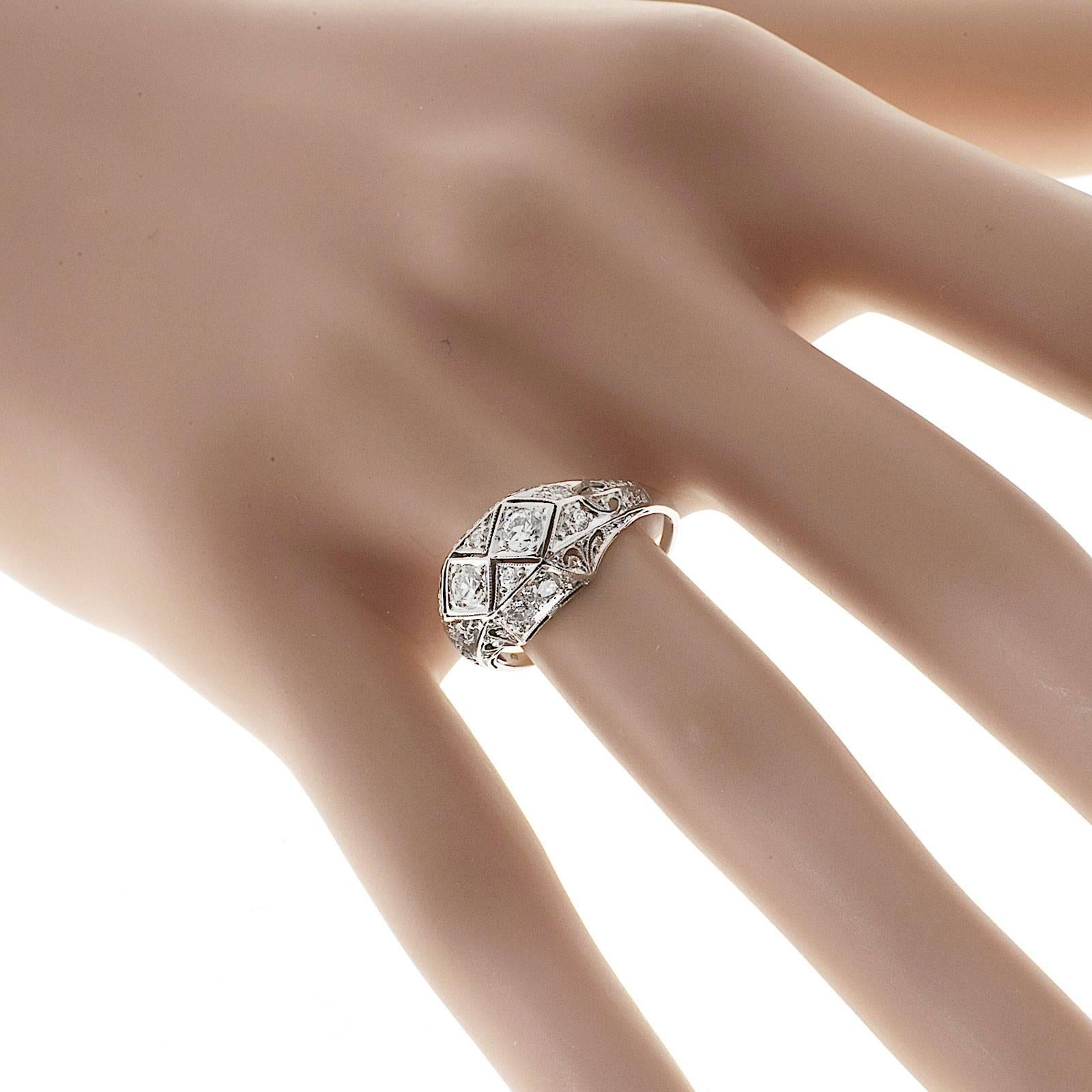 Edwardian  Diamond Platinum Pierced Dome Ring 2