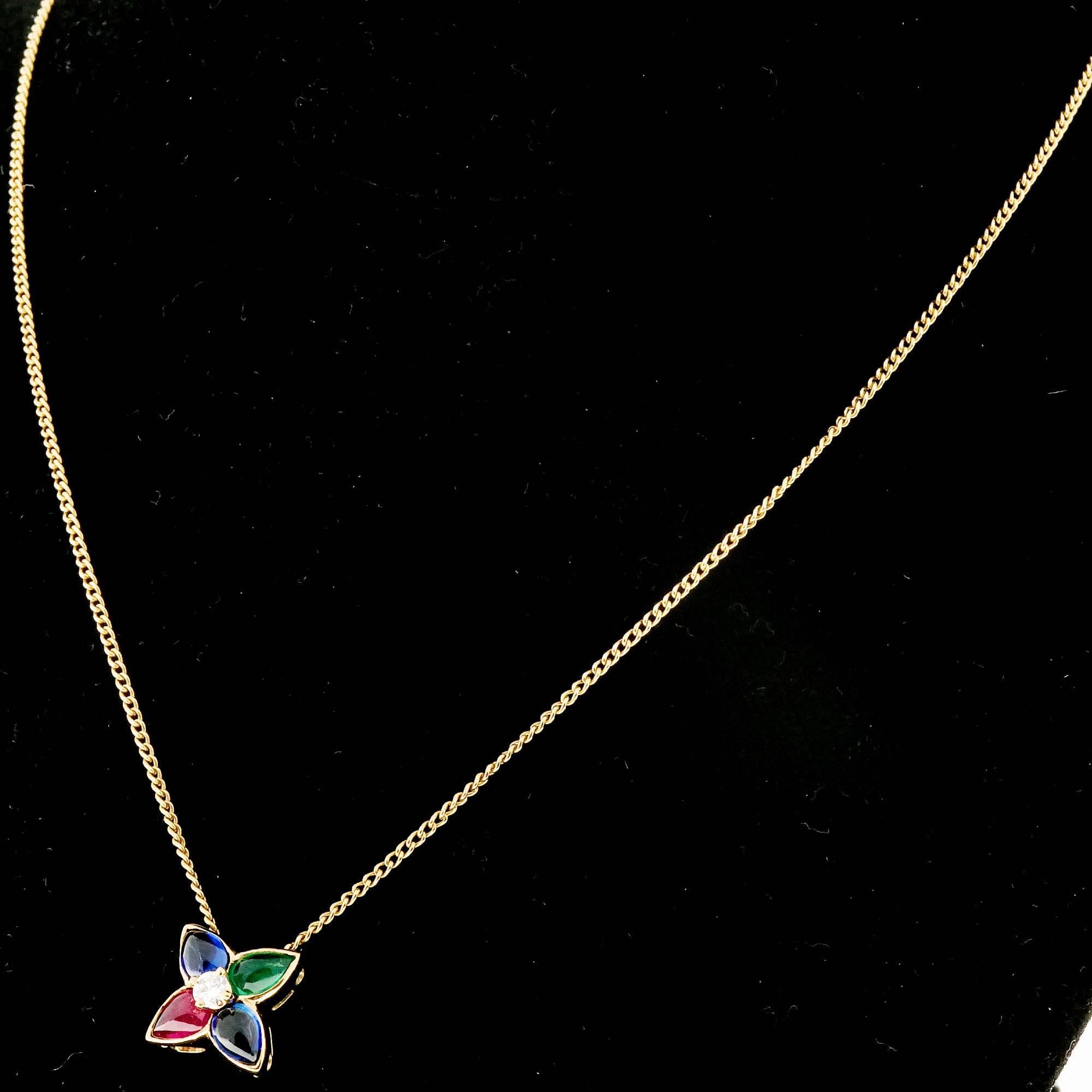 Women's Cabochon Sapphire Emerald Ruby Diamond Gold Pendant Necklace