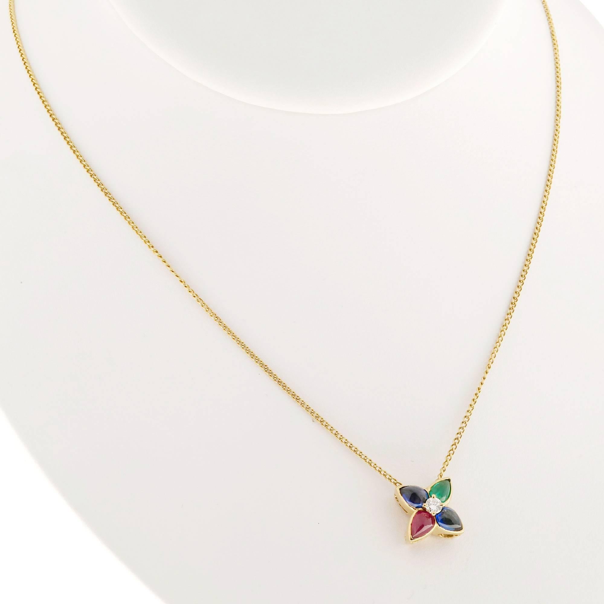 Cabochon Sapphire Emerald Ruby Diamond Gold Pendant Necklace 1