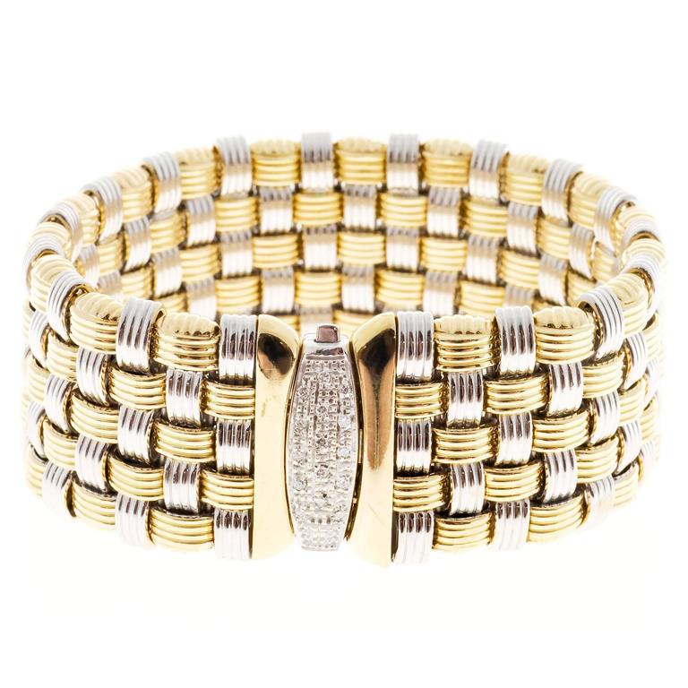 Italian Wide Two Color Gold Mesh Bracelet 1960 at 1stDibs