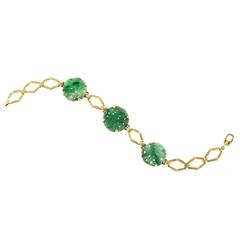Jadeite Jade Yellow Hand Engraved Yellow Gold Bracelet 6
