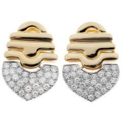 1.00 Carat Pave Diamonds Gold Dangle Earrings, circa 1970s 5