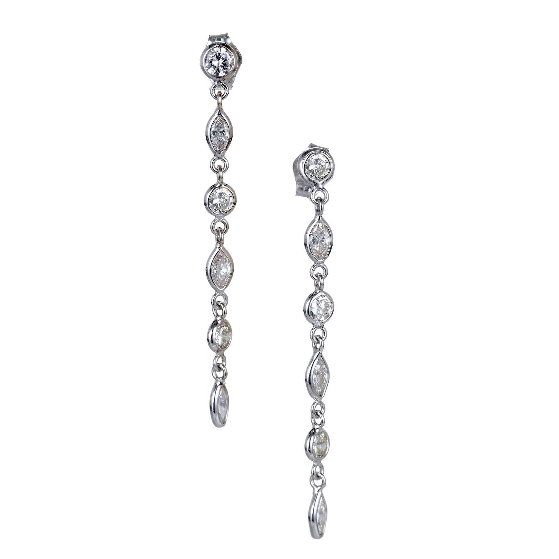 Peter Suchy 1.06 Carat Marquise Round Diamond Gold Dangle Drop Earrings For Sale