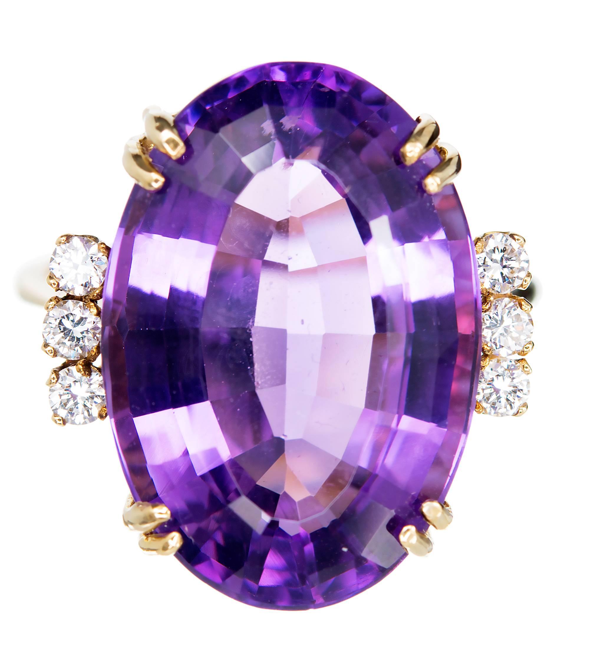 Oval Amethyst Round Diamond Gold Wire Ring 1