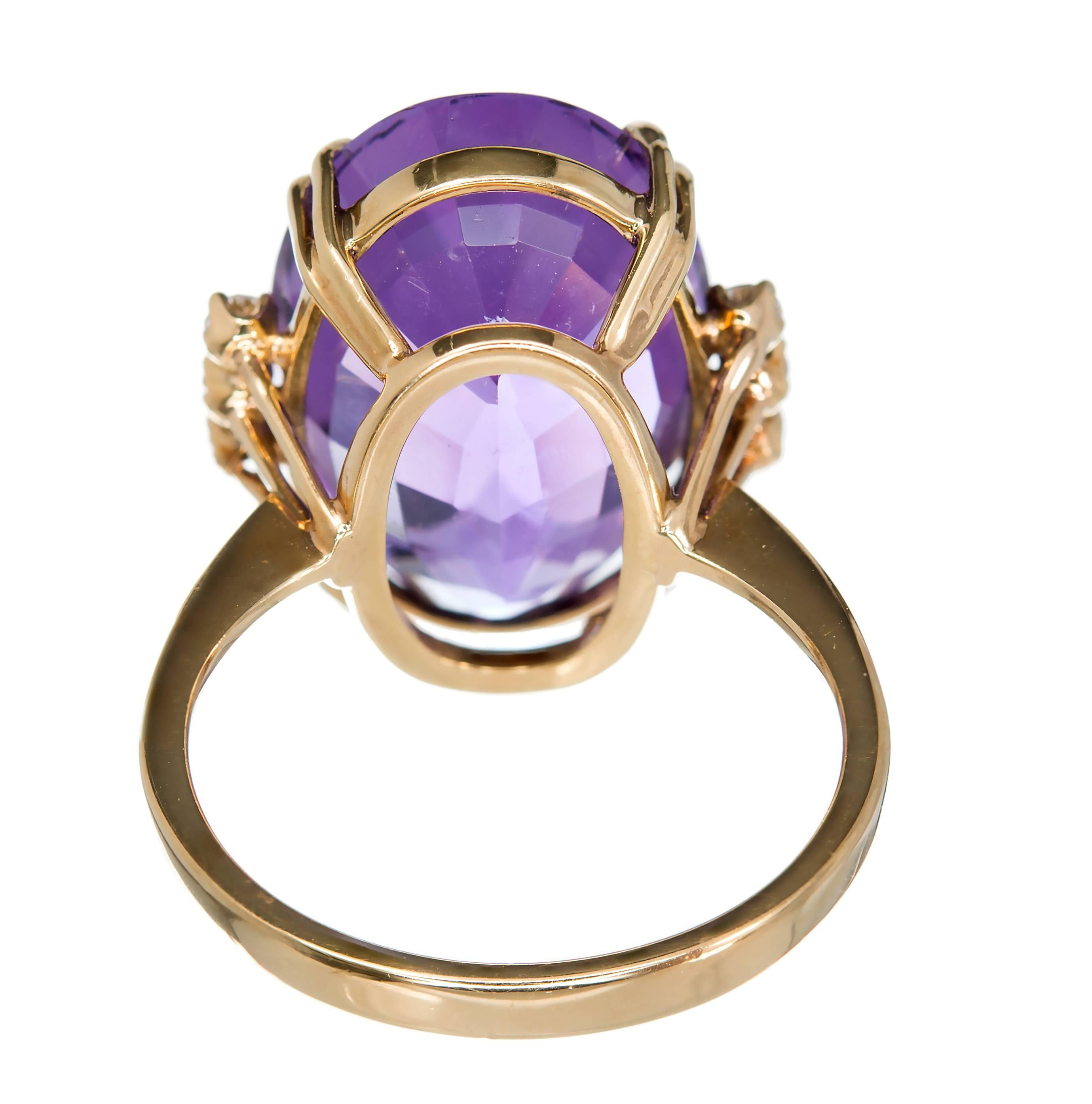 Oval Amethyst Round Diamond Gold Wire Ring 2