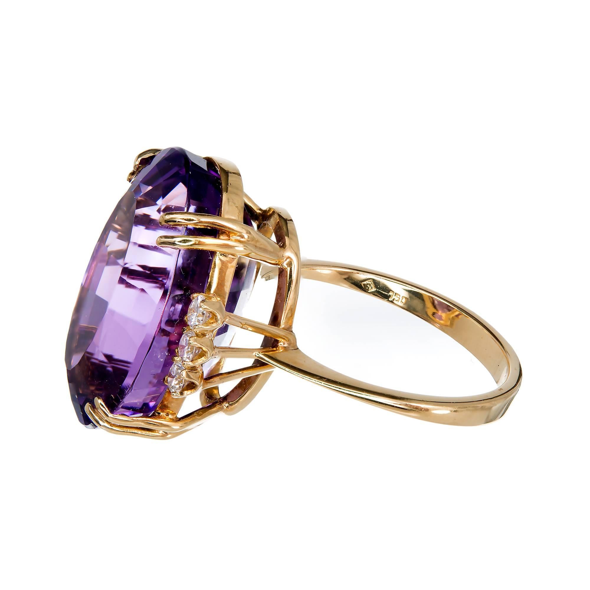 Oval Amethyst Round Diamond Gold Wire Ring In Good Condition In Stamford, CT