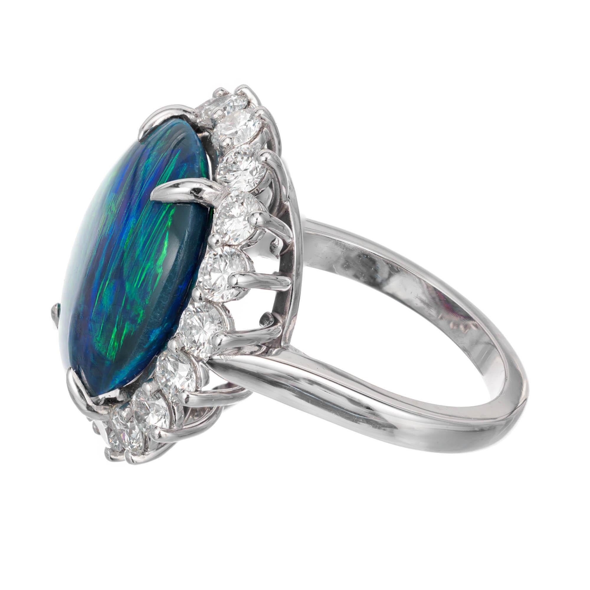 Round Cut Peter Suchy GIA Certified 7.55 Carat Black Opal Diamond Platinum Cocktail Ring For Sale