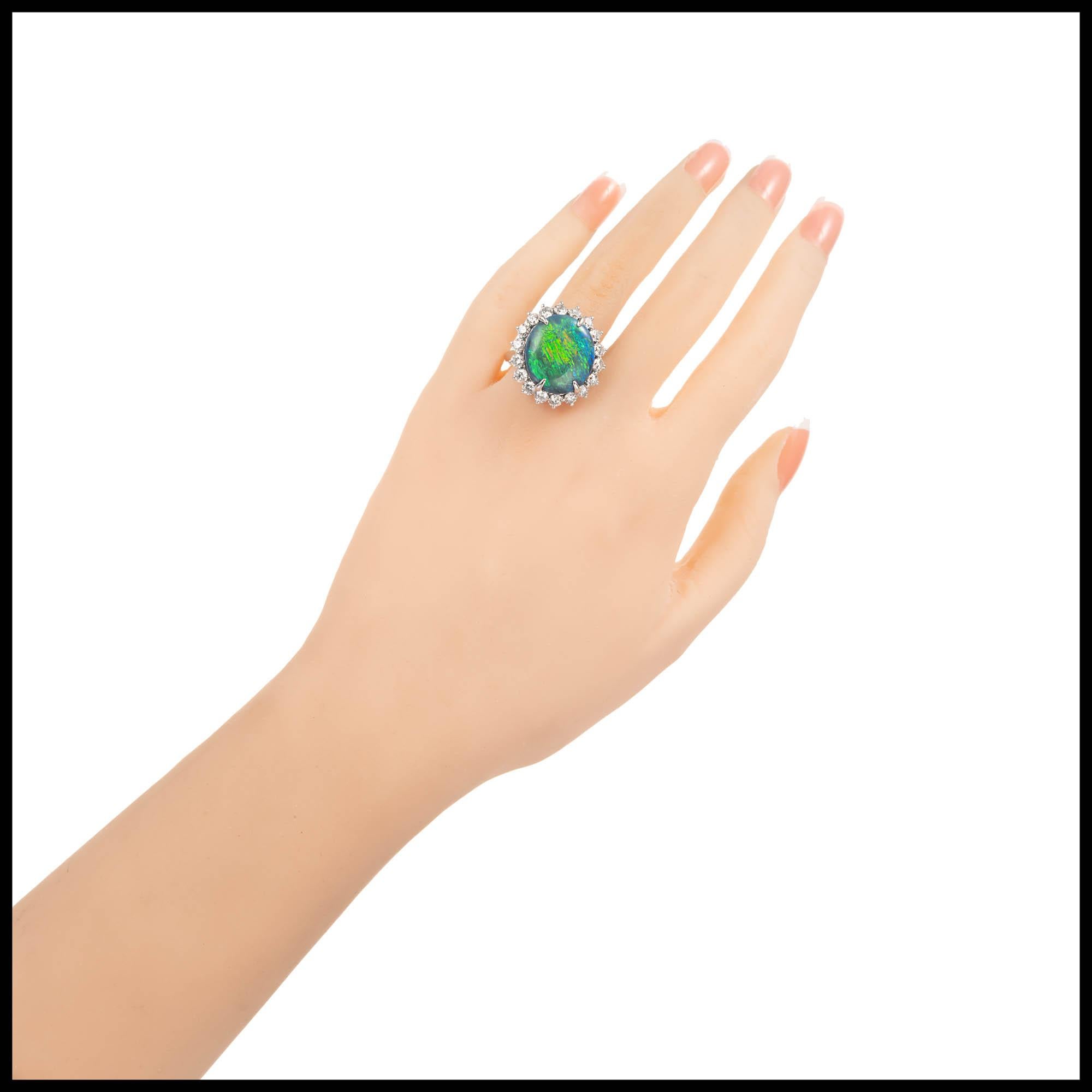 Women's Peter Suchy GIA Certified 7.55 Carat Black Opal Diamond Platinum Cocktail Ring For Sale