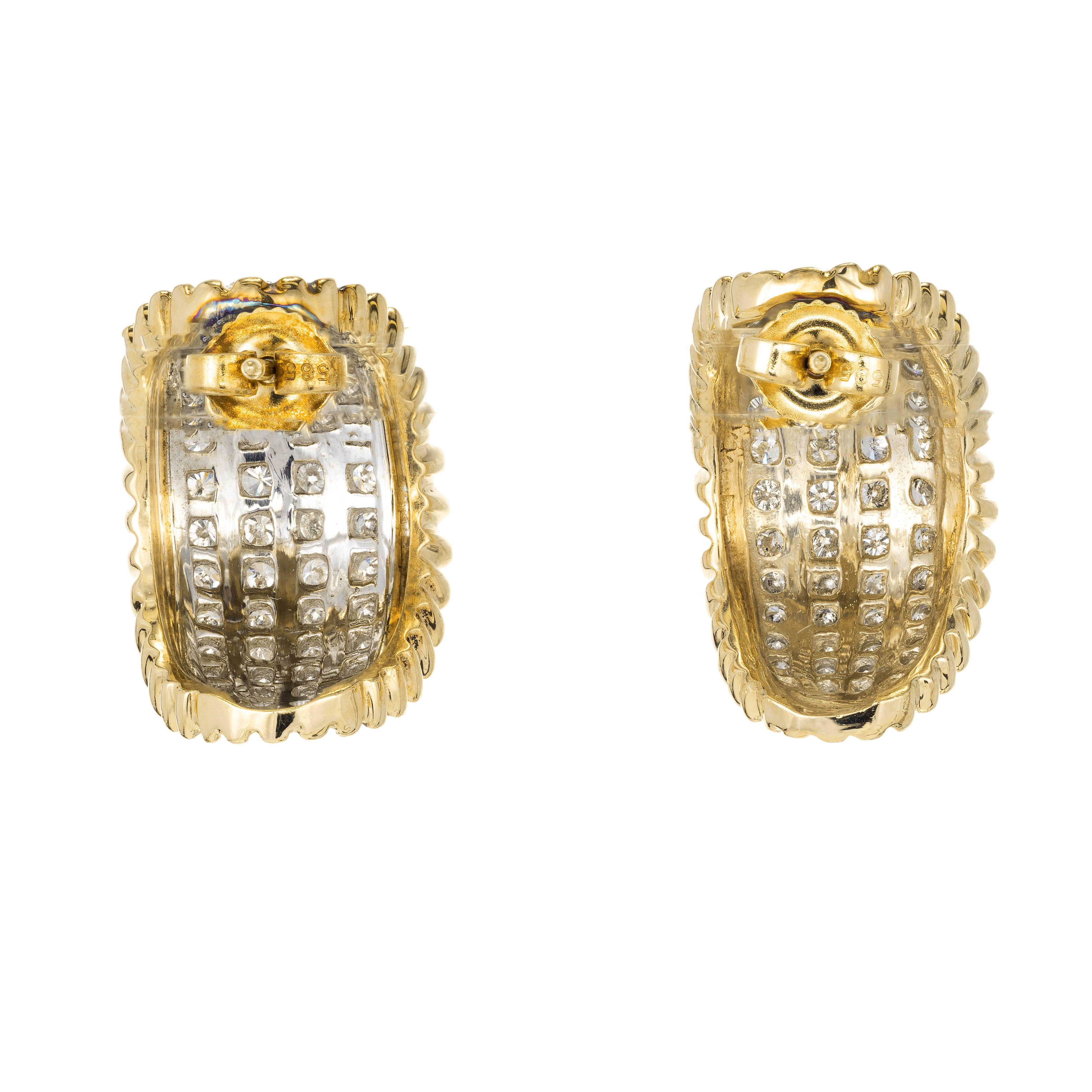 2.25 Carat Diamond Curved Gold Domed Earrings In Good Condition In Stamford, CT