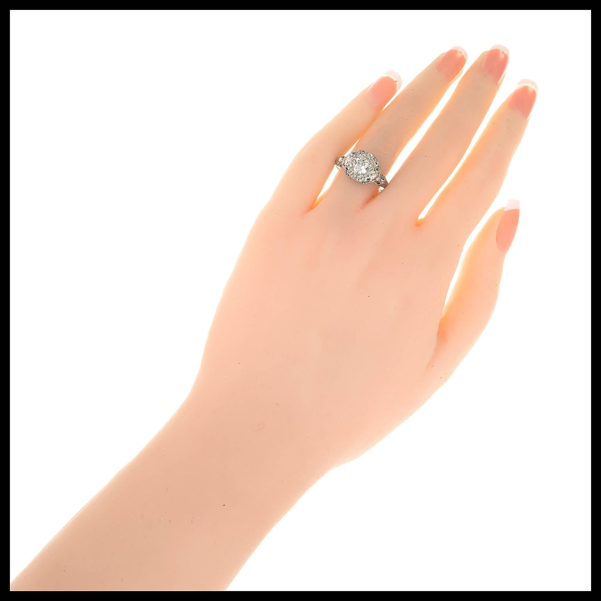 EGL Certified .65 Carat Old European Cut Diamond Gold Filigree Engagement Ring For Sale 1